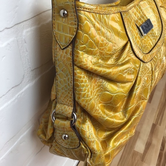 KGB Studio yellow handbag shoulder vegan leather croco pattern maximalist sunny - Picture 3 of 13